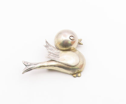 MEXICO 925 Sterling Silver  Vintage Shiny Hollow Bird Motif Brooch Pin  BP8627