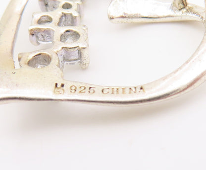 925 Sterling Silver Vintage Pendant Designer CZ Inlay Cutout Heart  PT24305