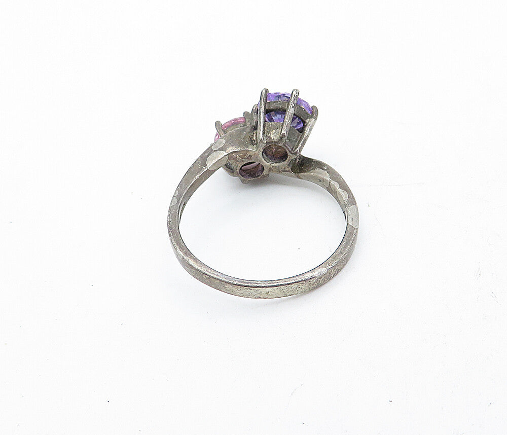 KOREA 925 Silver  Vintage Pink & Purple Cubic Zirconia Band Ring Sz 9  RG5517