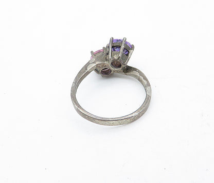 KOREA 925 Silver  Vintage Pink & Purple Cubic Zirconia Band Ring Sz 9  RG5517