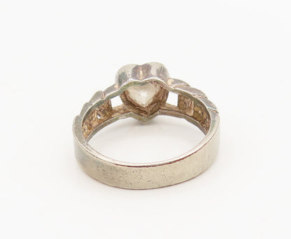 925 Silver  Vintage Lock Carved Band Heart Cutout Topaz Ring Sz 7  RG27014