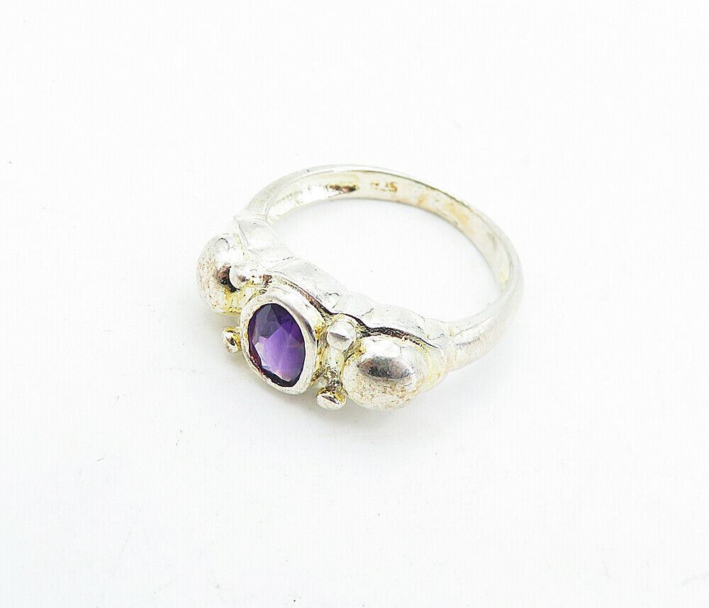 925 Sterling Silver  Vintage Purple Topaz Shiny Solitaire Ring Sz 7  RG5771