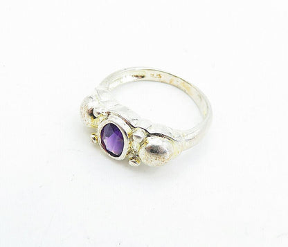 925 Sterling Silver  Vintage Purple Topaz Shiny Solitaire Ring Sz 7  RG5771