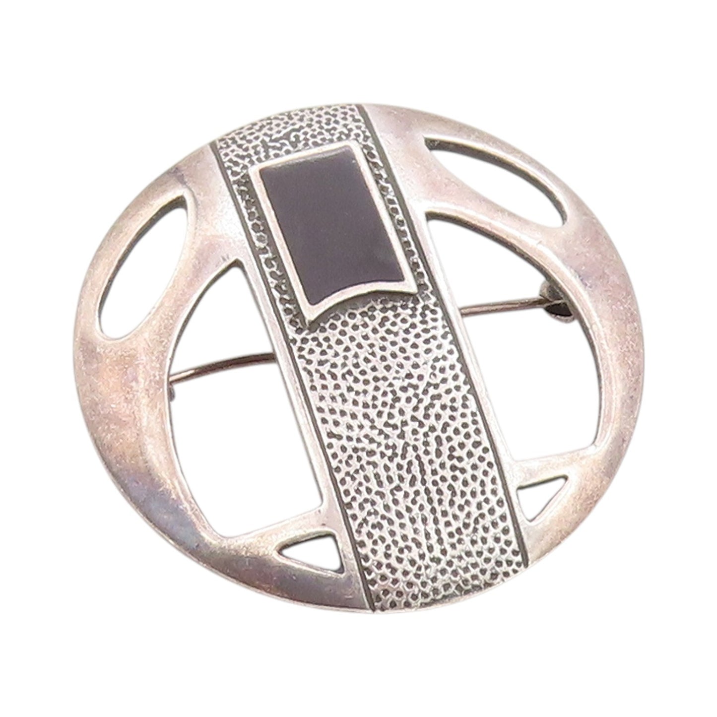 925 Sterling Silver Vintage Brooch Enameled Geometric Grace Medallion  BP11833