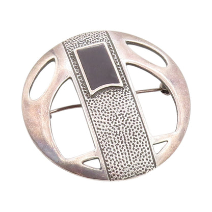 925 Sterling Silver Vintage Brooch Enameled Geometric Grace Medallion  BP11833
