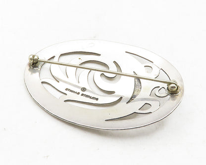 STAMAS 925 Sterling Silver  Vintage Two Tone Cutout Floral Brooch Pin  BP4518