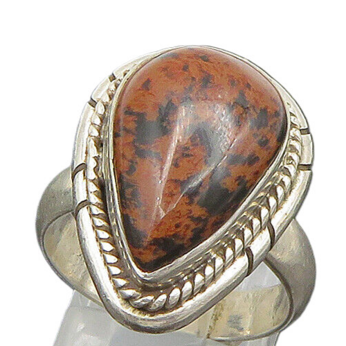 925 Sterling Silver  Vintage Pear Shaped Mahogany Obsidian Ring Sz 8  RG24455