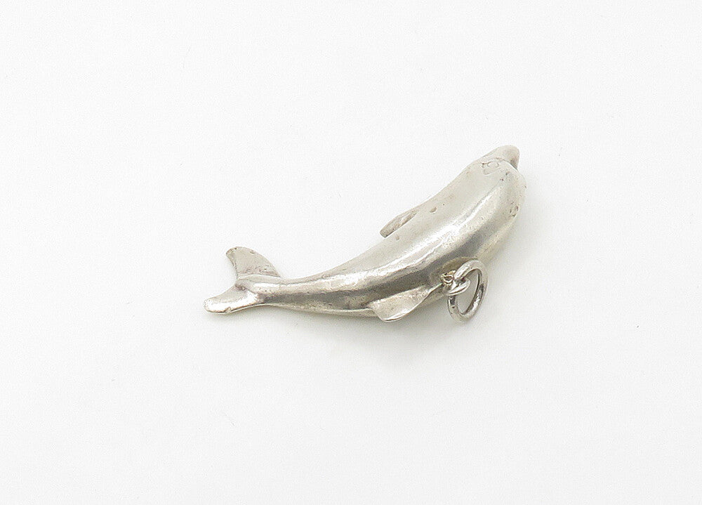 925 Sterling Silver  Vintage Shiny Hollow Leaping Dolphin Pendant  PT17222