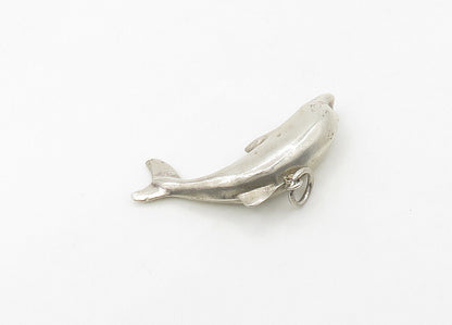 925 Sterling Silver  Vintage Shiny Hollow Leaping Dolphin Pendant  PT17222