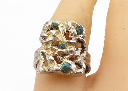 925 Sterling Silver  Vintage Turquoise Modernist Cocktail Ring Sz 7.5  RG5903