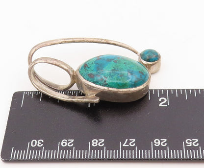 925 Sterling Silver Vintage Pendant Modernist Chrysocolla Twisted Locket PT25539