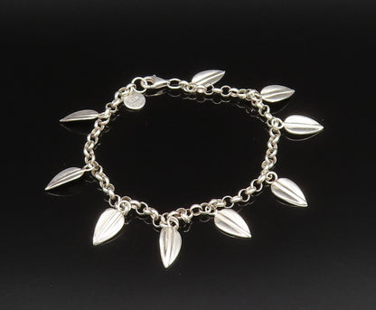 RLM STUDIO 925 Silver  Vintage Polished Leaf Charm Rolo Chain Bracelet  BT9575