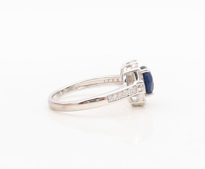 925 Sterling Silver Vintage Ring Round Sapphire Halo CZ Frame  Sz 7 RG30353