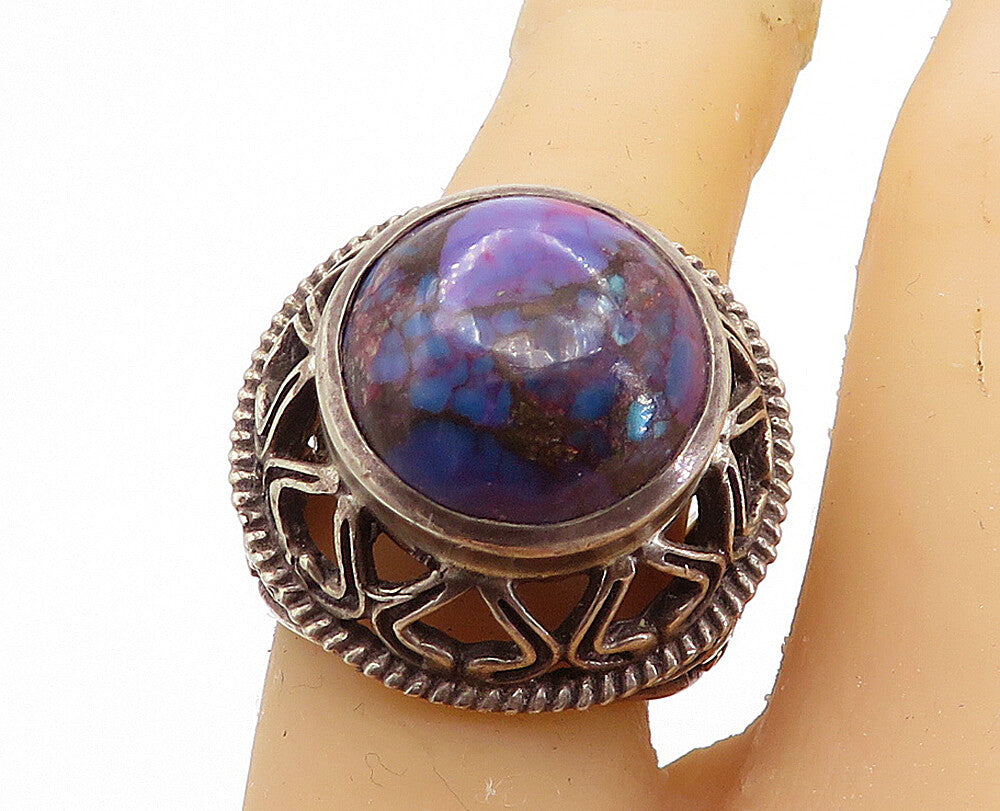 925 Sterling Silver Vintage Purple Jasper Dome Cocktail Ring Sz 7 RG7975
