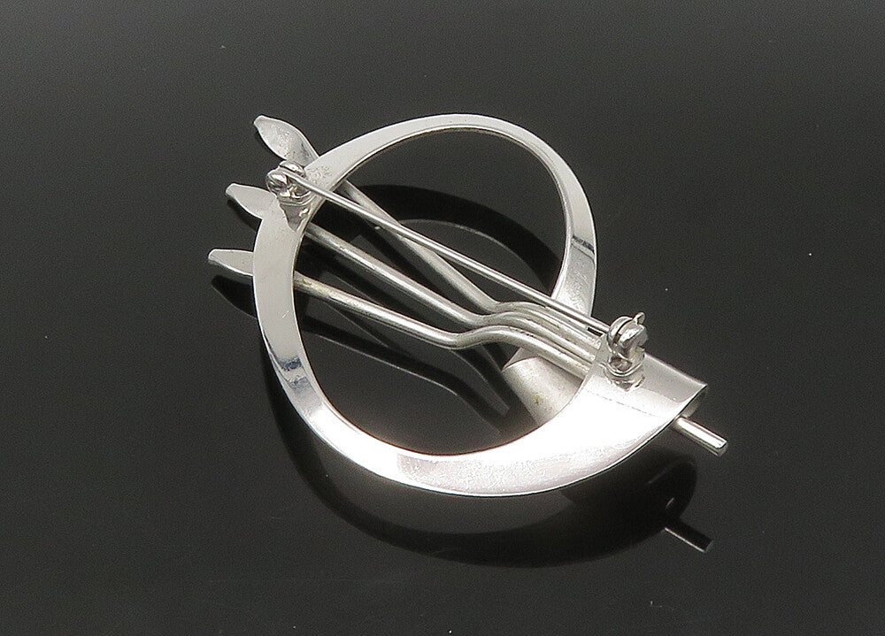 BEAU 925 Sterling Silver  Vintage Shiny Modernist Matte Brooch Pin  BP8909