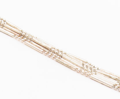 925 Sterling Silver Vintage Bracelet Multi Strand Geometric Bead Link  BT12150