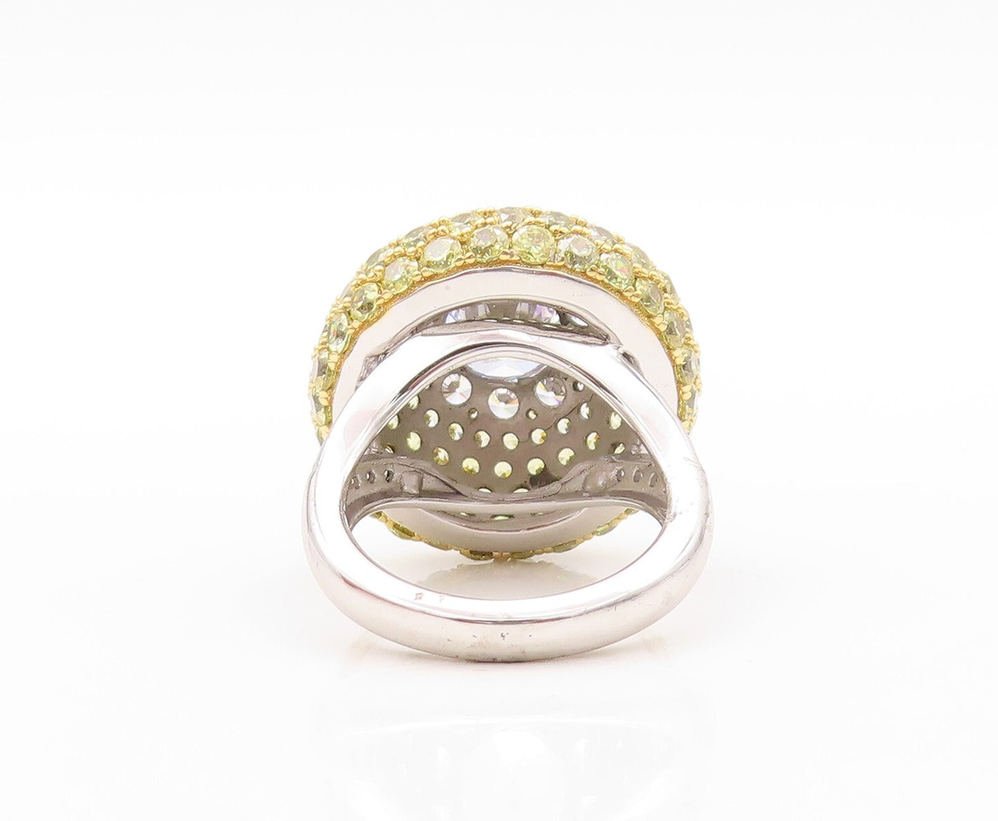 925 Sterling Silver Vintage Ring Designer Citrine & CZ Inlay Dome Sz 7.5 RG30815
