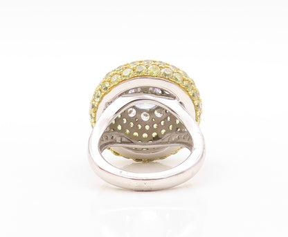 925 Sterling Silver Vintage Ring Designer Citrine & CZ Inlay Dome Sz 7.5 RG30815