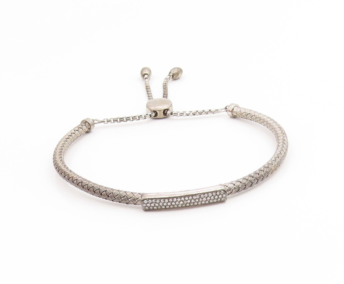 925 Sterling Silver Vintage Bracelet EFFY Real Diamonds Woven Bar Bangle BT11891