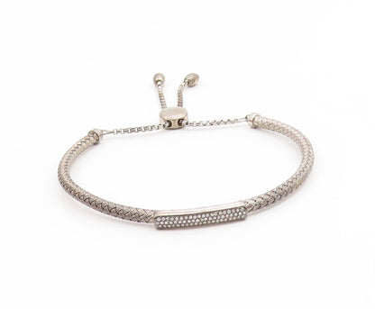 925 Sterling Silver Vintage Bracelet EFFY Real Diamonds Woven Bar Bangle BT11891