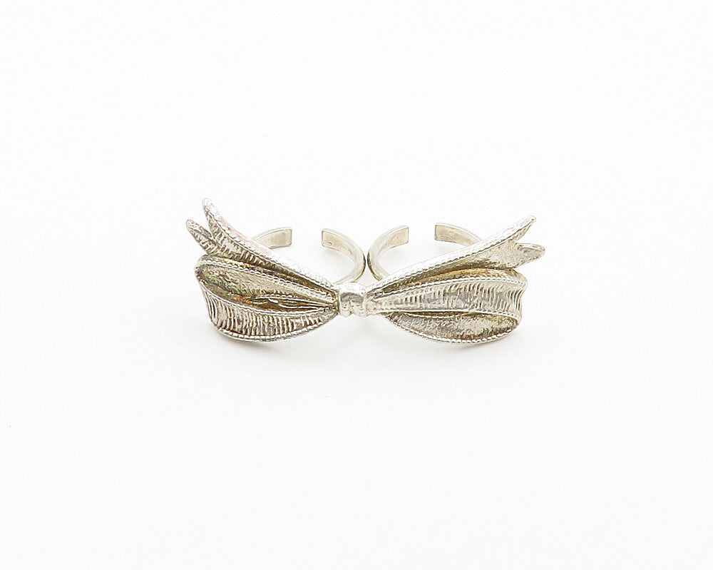 925 Sterling Silver  Vintage Bow Tied Ribbon 2Finger Band Ring Sz 8  RG19354