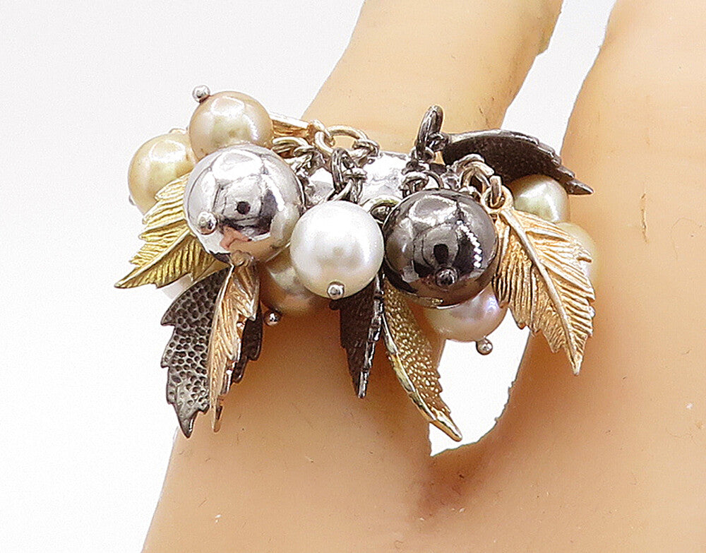 925 Sterling Silver  Freshwater Pearls Leaf Charmed Cluster Ring Sz 6  RG7309