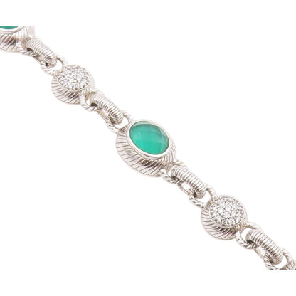 925 Sterling Silver Vintage Bracelet JUDITH RIPKA Chalcedony & CZ Link  BT12233