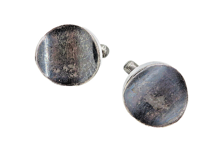 MEXICO 925 Sterling Silver  Vintage Dark Tone Concave Round Cuff Links  TR1336