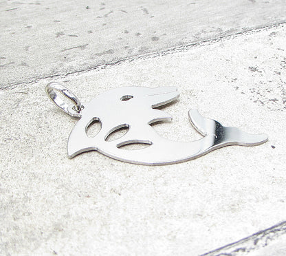 925 Sterling Silver  Smooth Cut Out Jumping Dolphin Drop Pendant  PT1396