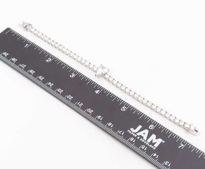 925 Sterling Silver Vintage Bracelet Heart Cut CZ Main Stone & CZ Band  BT10203