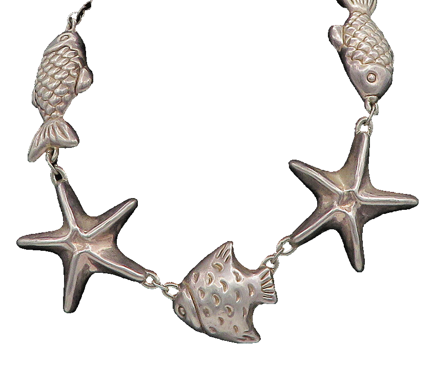 FREDERIC JEAN DUCLOS 925 Silver Sterling Vintage Ocean Theme Necklace NE3340
