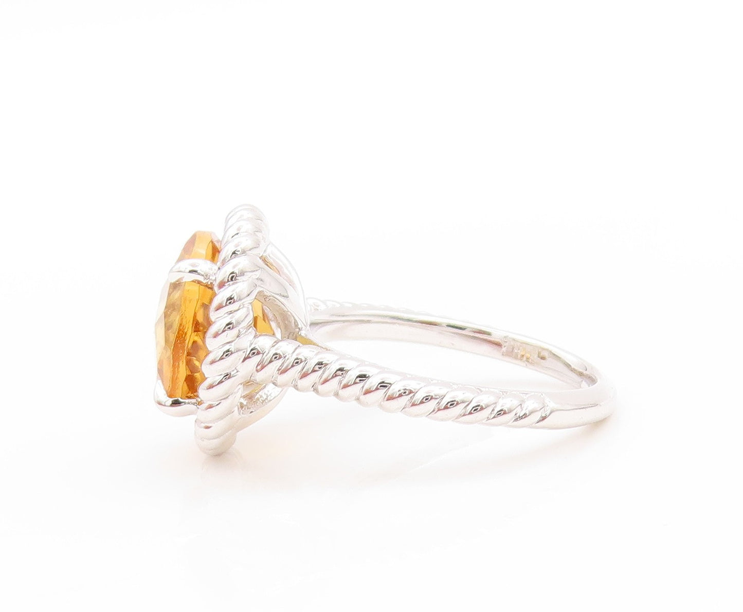 925 Sterling Silver Vintage Ring Round Citrine Halo Twisted Rope  Sz 6  RG32930