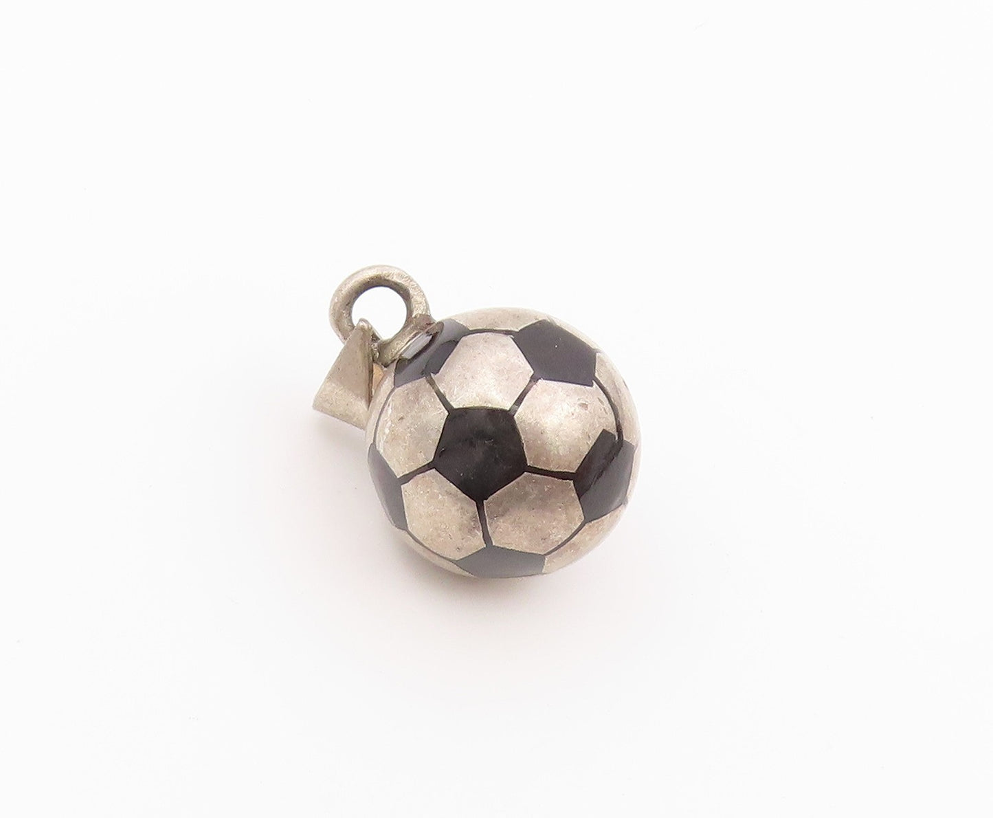 925 Sterling Silver Vintage Pendant Modernist Enamel Soccer Ball Charm  PT26393