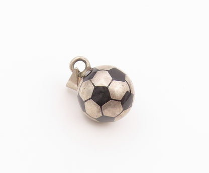 925 Sterling Silver Vintage Pendant Modernist Enamel Soccer Ball Charm  PT26393