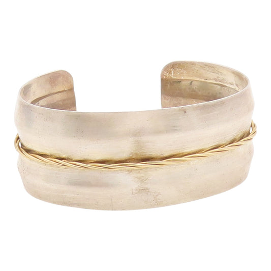 925 Sterling Silver  Vintage Shiny Two Tone Rope Twist Cuff Bracelet  BT9330