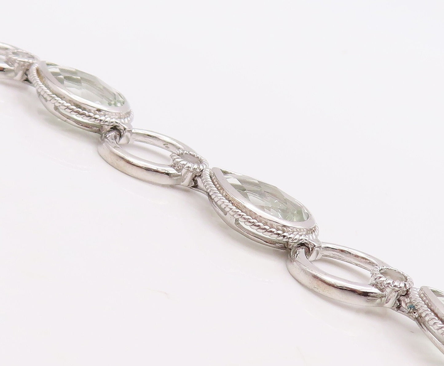 925 Sterling Silver Vintage Bracelet Drop Cut Peridot & Topaz Ring Links BT10848