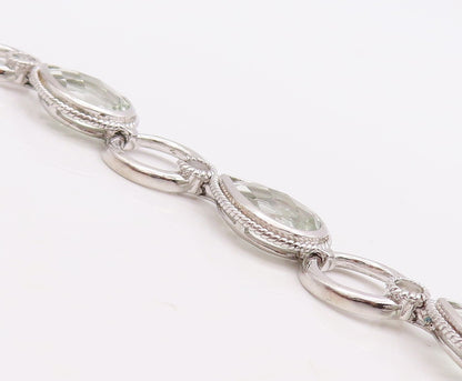925 Sterling Silver Vintage Bracelet Drop Cut Peridot & Topaz Ring Links BT10848