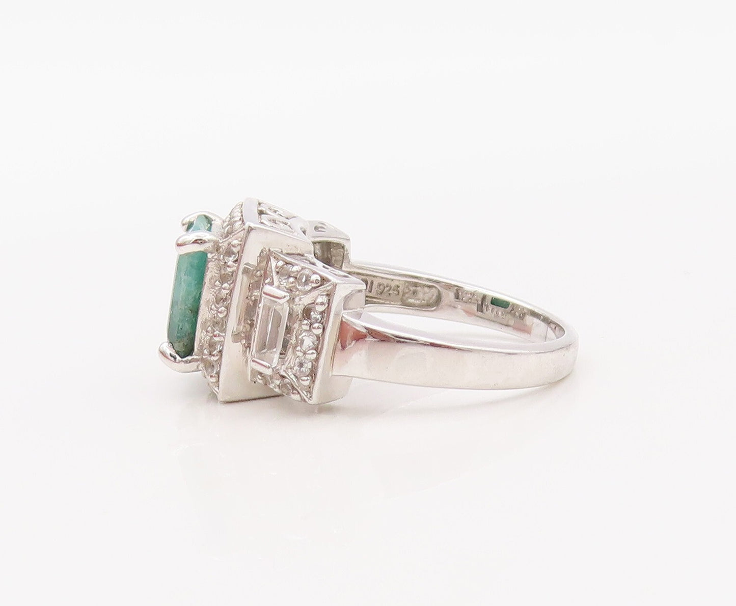 925 Sterling Silver Vintage Ring Rectangle Cutout Gemstone & CZ  Sz 7  RG30797