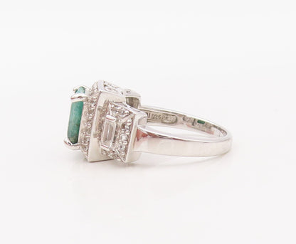 925 Sterling Silver Vintage Ring Rectangle Cutout Gemstone & CZ  Sz 7  RG30797