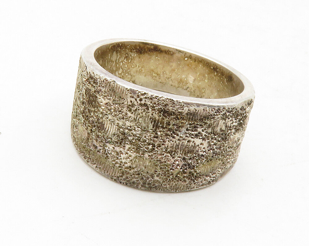 925 Sterling Silver  Vintage Textured Detail Tapered Band Ring Sz 8  RG12812