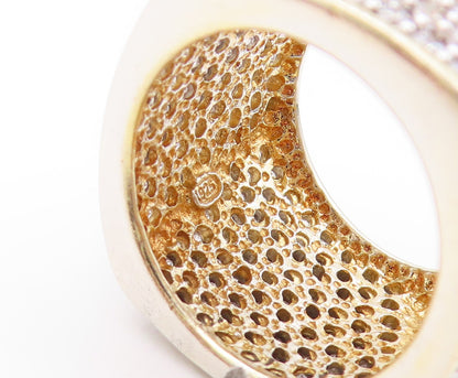 925 Sterling Silver Vintage Ring Gold Plated CZ Cubical Inlay  SZ 7  RG32108