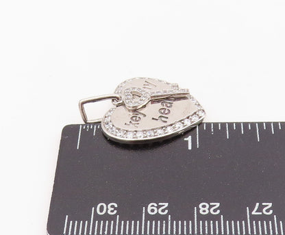 925 Sterling Silver Vintage Pendant Round CZ Engraved Key To Me Heart   PT25484
