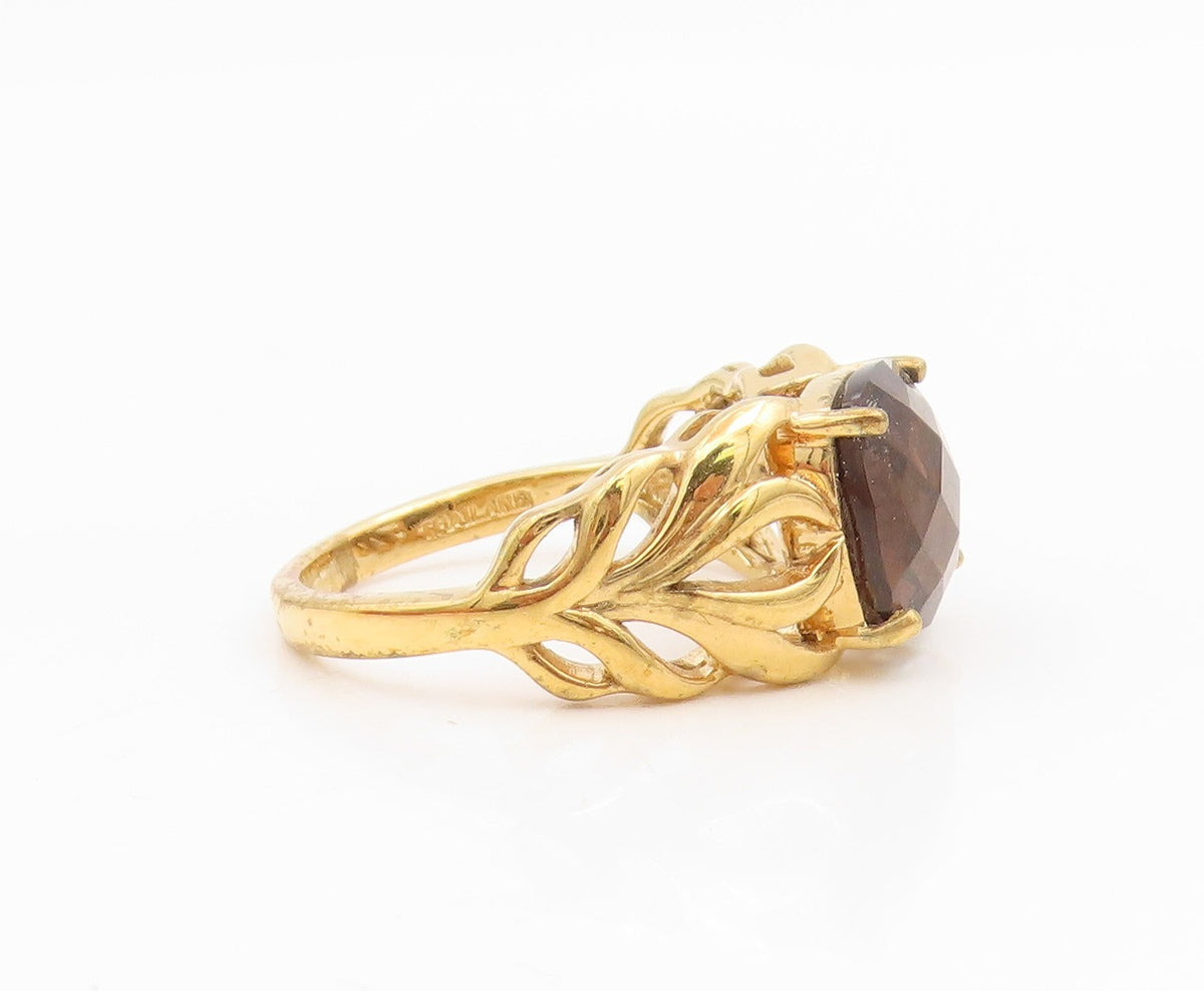 925 Sterling Silver Vintage Ring Gold Plated Smoky Quartz Band  Sz 8  RG35016