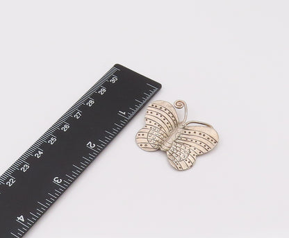 925 Sterling Silver  Vintage Carved Lines & Dotted Butterfly Pendant PT22141