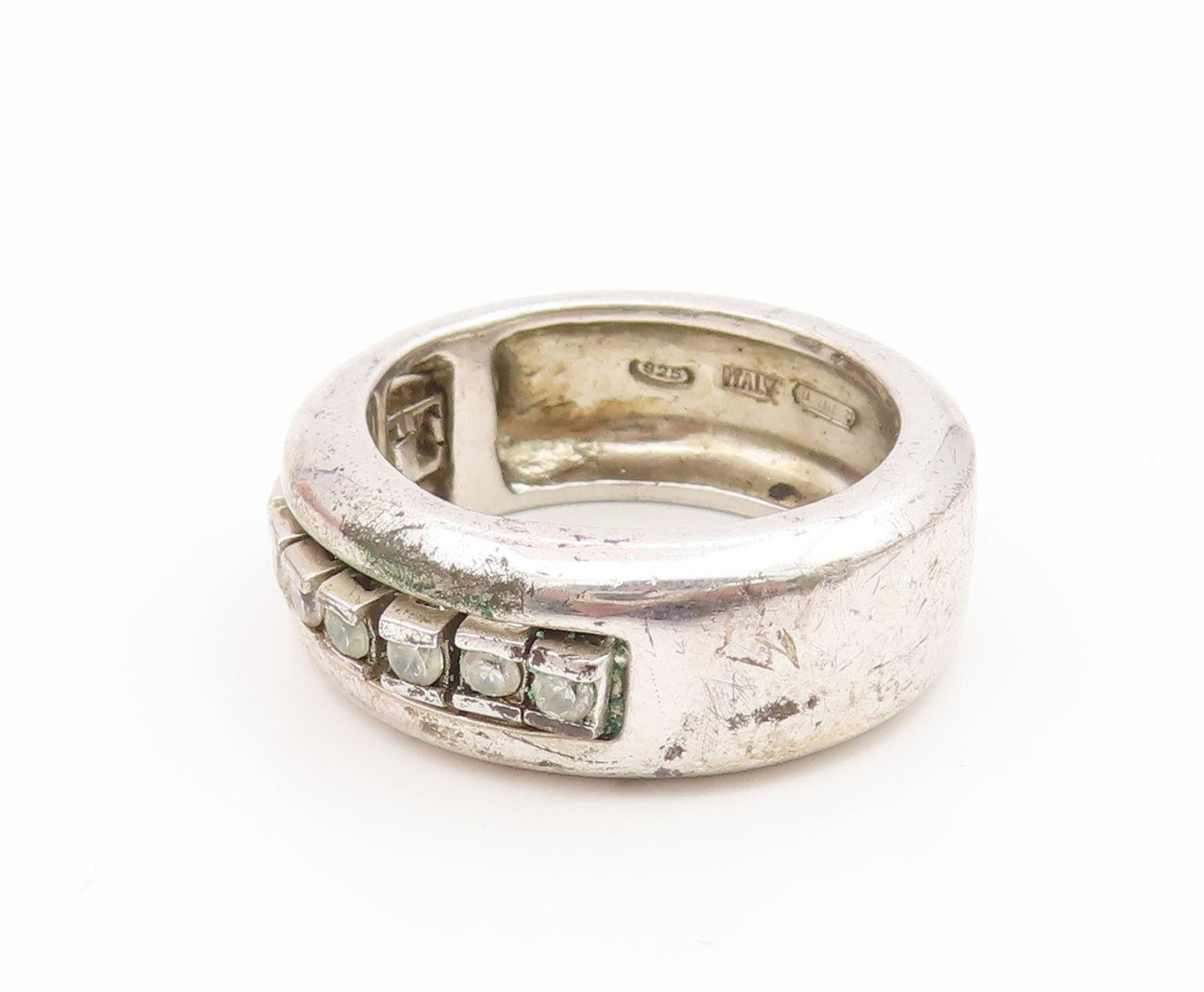 925 Sterling Silver Vintage Ring Channel Set CZ Classic Wide Band  Sz 8  RG35082