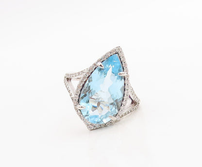 925 Sterling Silver Vintage Ring Designer Drop Cut Blue & White CZ Sz 7  RG30558