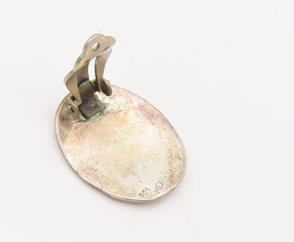 MEXICO 925 Sterling Silver  Vintage Dented Oval Press Clip Earrings  EG12751