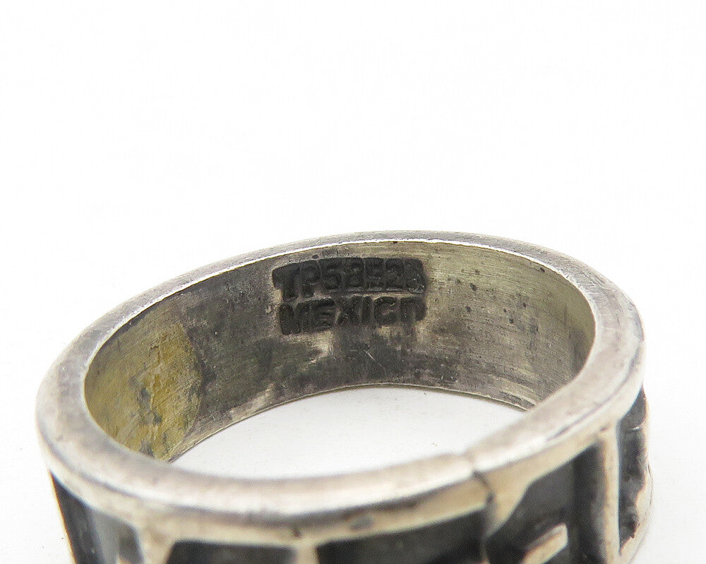 925 Sterling Silver  Vintage Oxidized Pattern Round Band Ring Sz 5  RG10927