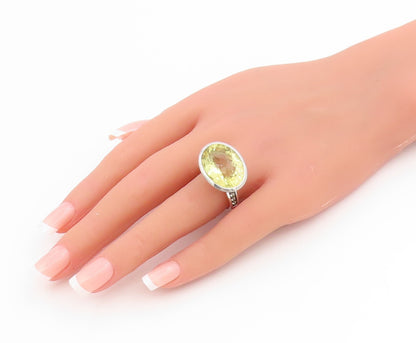 925 Sterling Silver Vintage Ring Large Lemon Citrine & CZ Band  Sz 9  RG34436