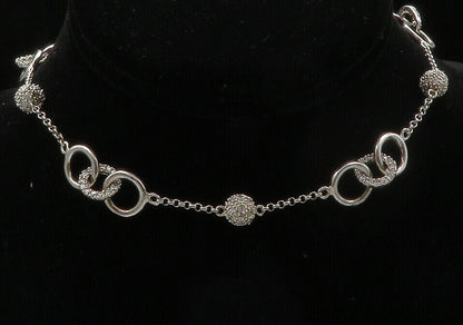 925 Sterling Silver  Shiny Topaz Encrusted Round Link Chain Necklace  NE2257
